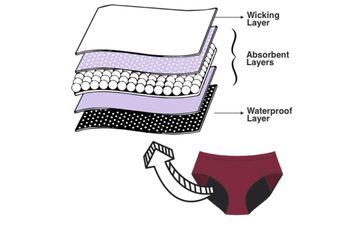 Graphic Showing the different Layers of Period Underwear